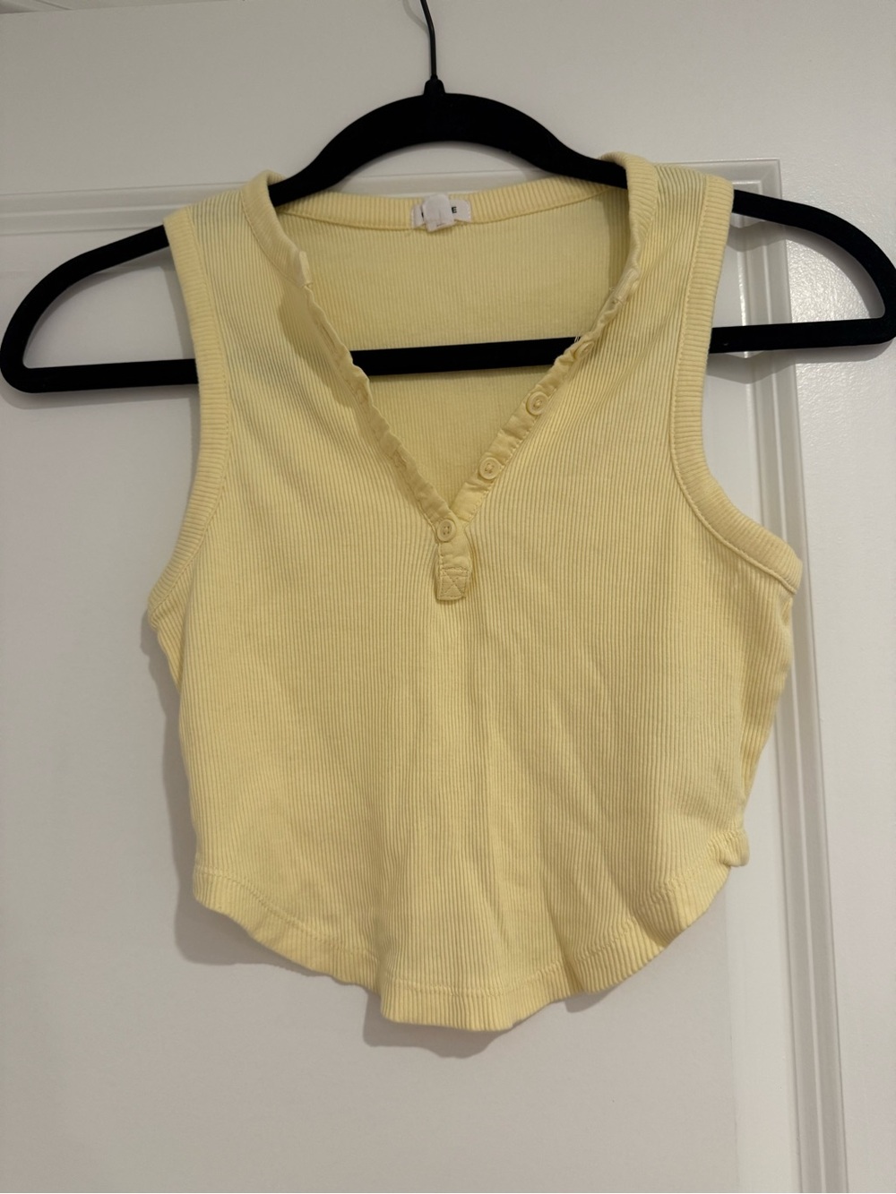 Garage Pale Yellow Ribbed Henley Tank